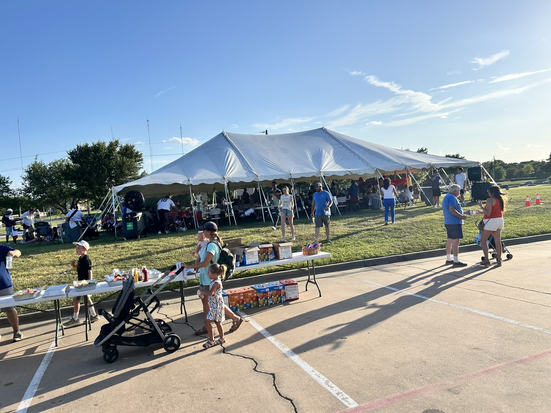ECDR yellow ministry tent set up outside Hillcrest Baptist Church in Cedar Hill, Texas.